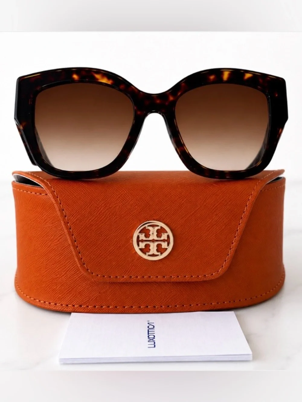 Tory Burch Tortoiseshell Sunglasses with Orange Case